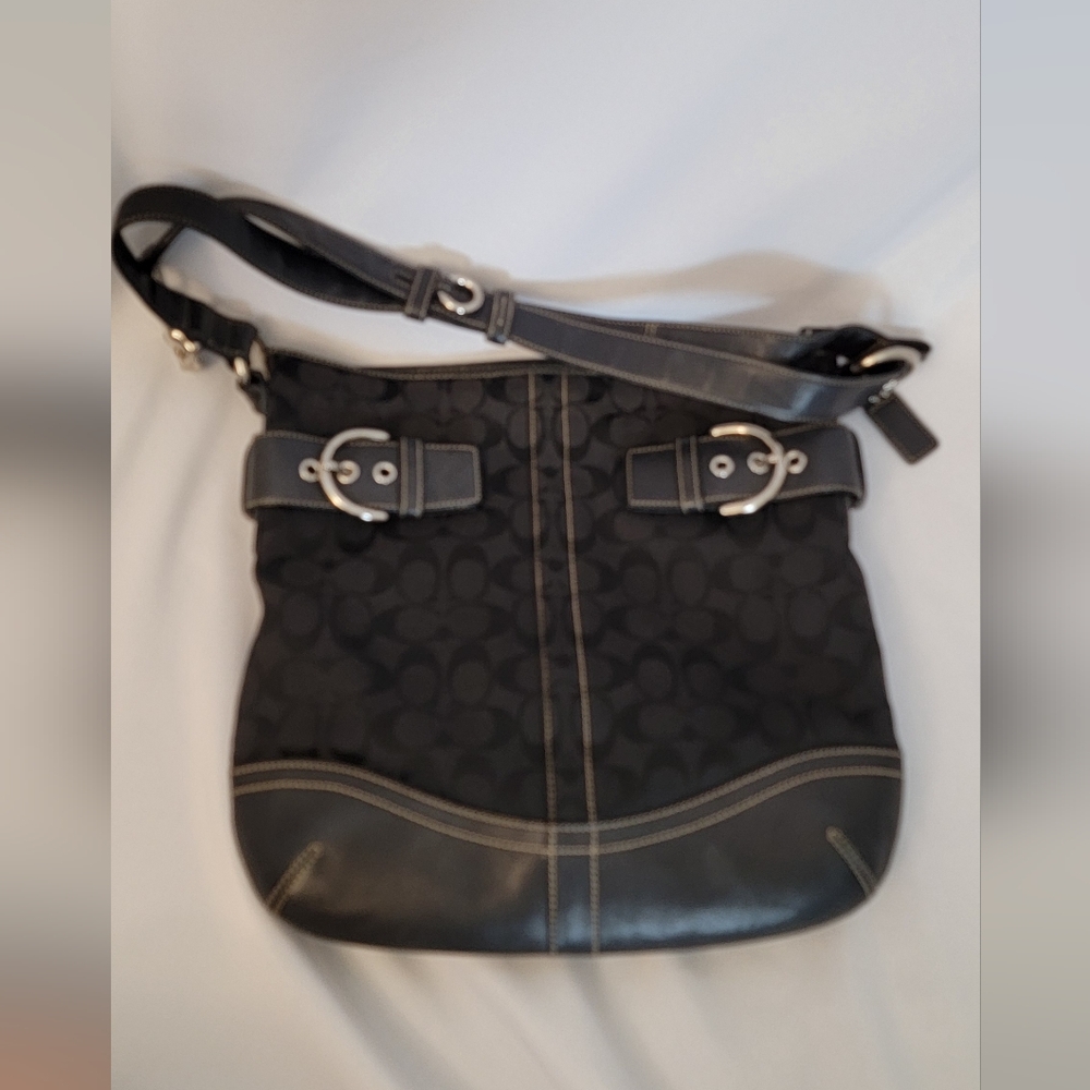 Coach Soho Signature Canvas & Leather Black Shoulder Bag